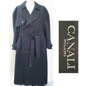 CANALI Milano Men's Dark Blue Wool Trench Coat Overcoat Italy 52 R